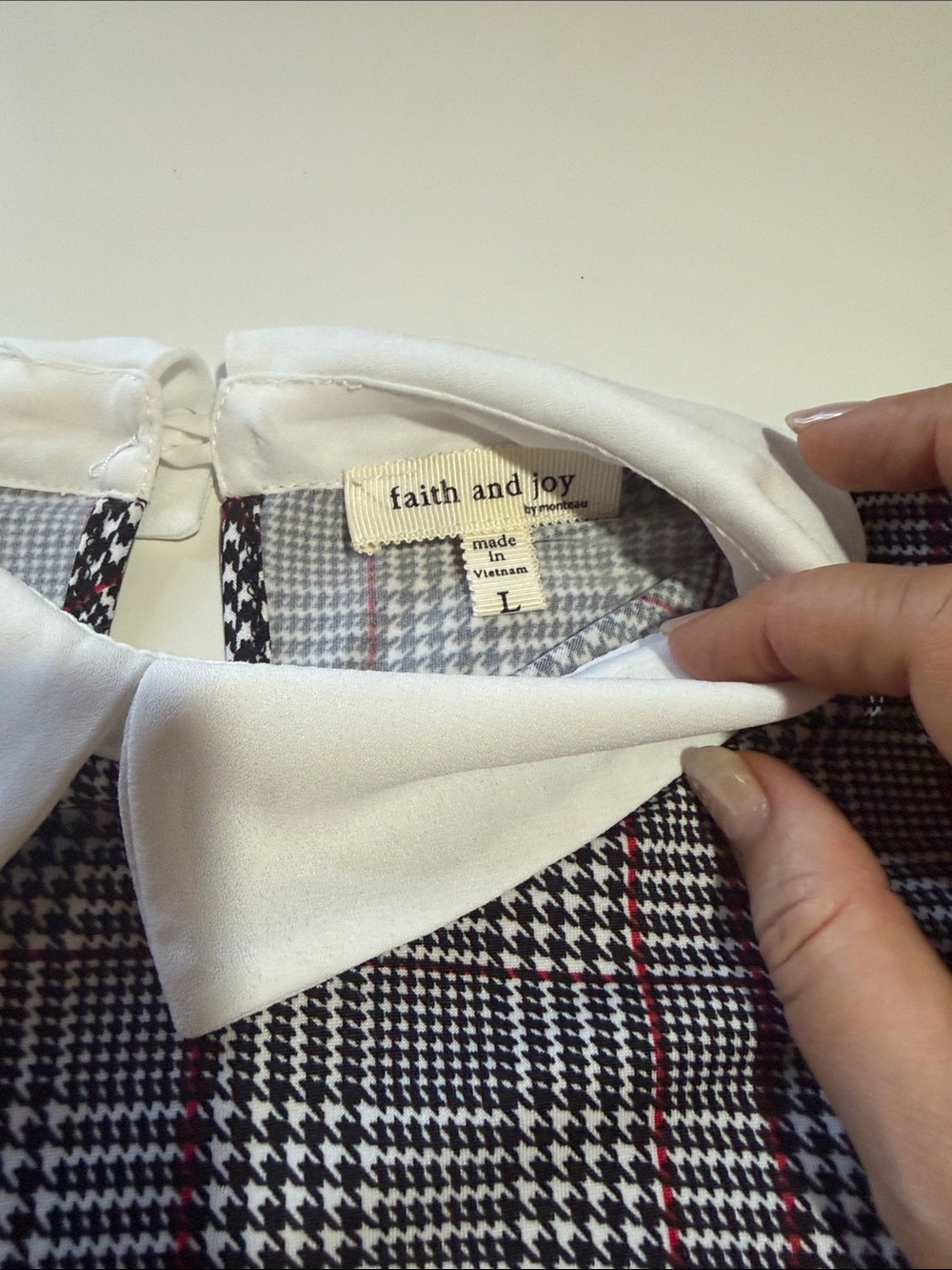 Faith and Joy Black & White Plaid Bow Sleeve Blouse - Picture 3 of 6
